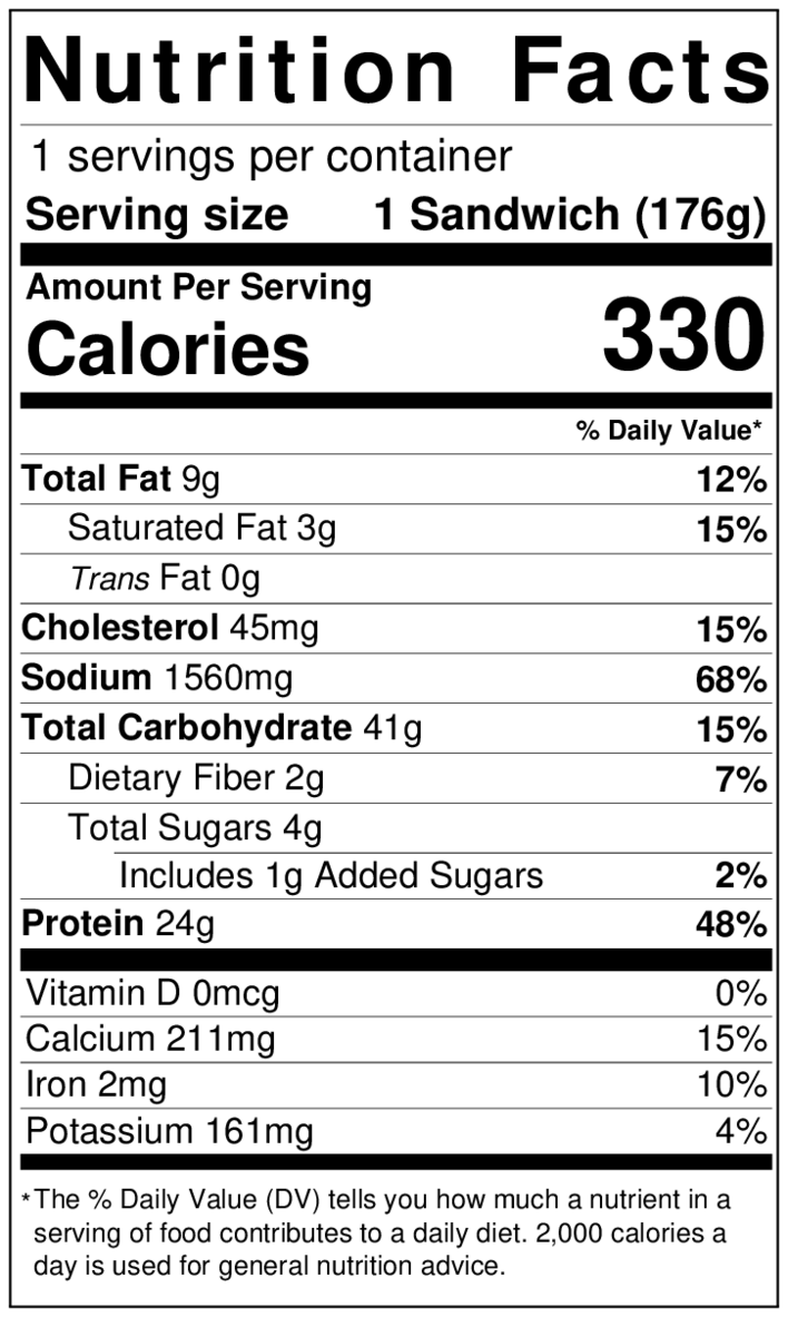 Stadium Sub Nutrition Facts