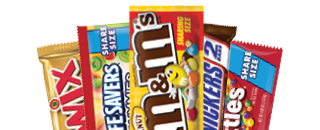 Twix Bar, Lifesavers Gummies, Peanut M&M's, Snickers, and Skittles (Share Size)