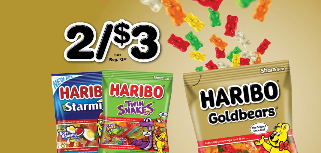 Haribo gummies bags 2 for $3