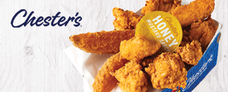 Delicious chicken bites and potato wedges.
