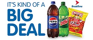 Liter bottles of Pepsi & Mountain Dew. Bag of Chesters hot fries.