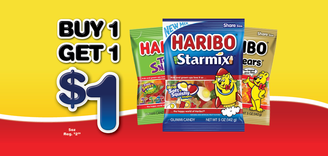 Haribo gummies bags, Buy 1 and get 1 for $1