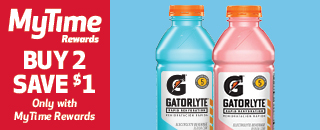 2 Gatorlyte bottles. Buy 2 Save $1 with MyTime Rewards