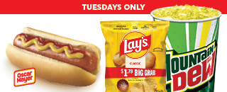 Hot dog, potato chip, soft drink cup