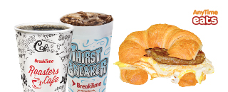 Breakfast Croissant, soft drink, coffee