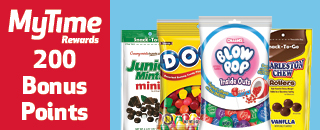 Junior Mints, Dots, Blowpop, Charleston Chew, 200 bonus points
